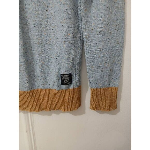 Scotch and soda womens small wool color block tan blue speckled sweater - Picture 2 of 7